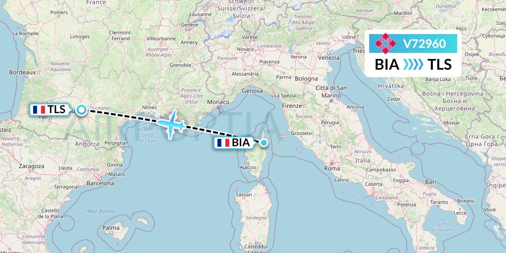 V72960 Volotea Flight Map: Bastia to Toulouse