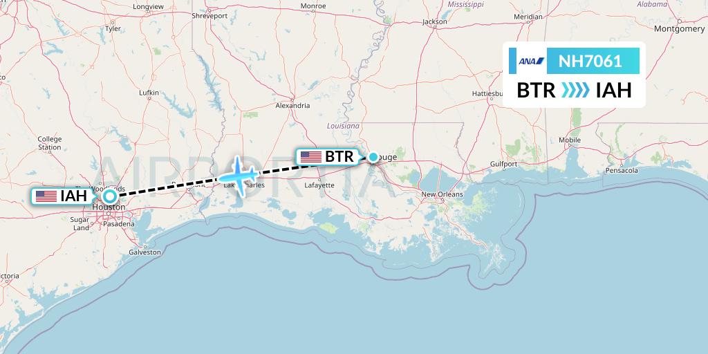 NH7061 All Nippon Airways Flight Map: Baton Rouge to Houston