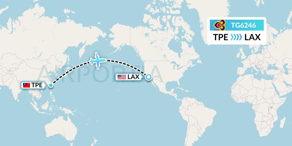 TG6246 Thai Airways Flight Map: Taipei to Los Angeles