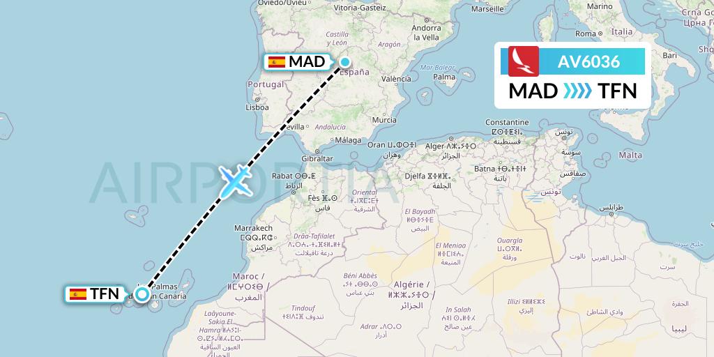 AV6036 Avianca Flight Map: Madrid to Tenerife
