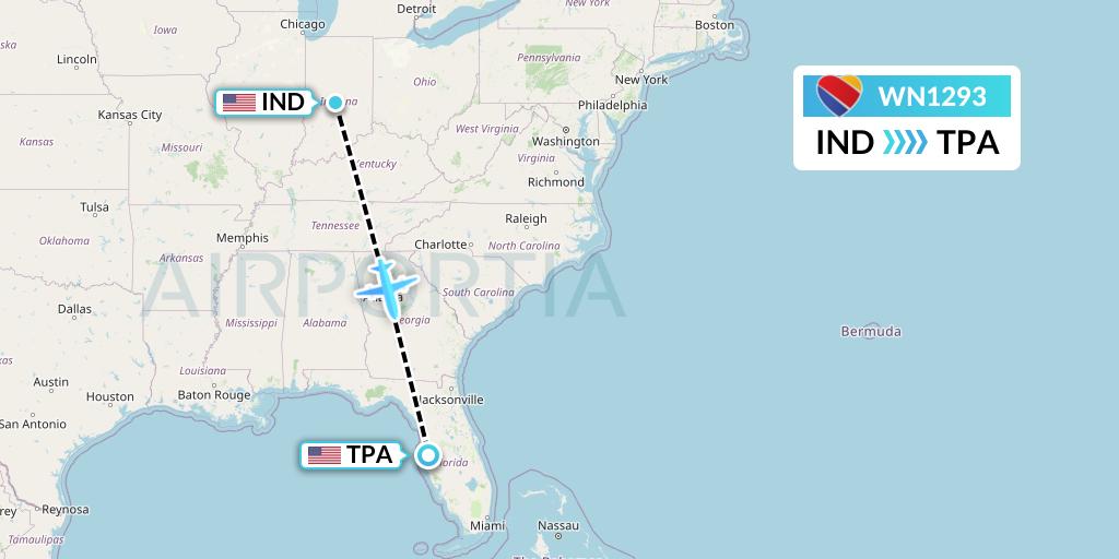 WN1293 Southwest Airlines Flight Map: Indianapolis to Tampa