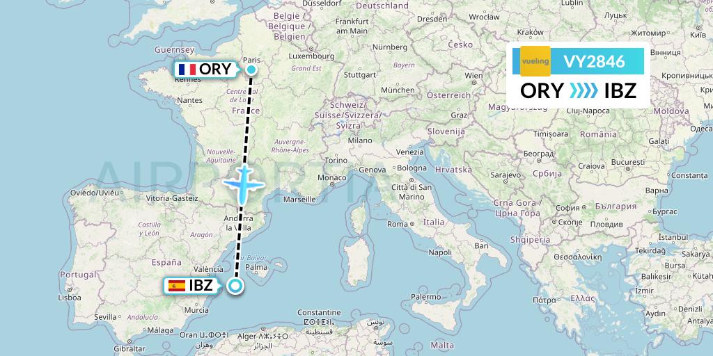 VY2846 Vueling Flight Map: Paris to Ibiza
