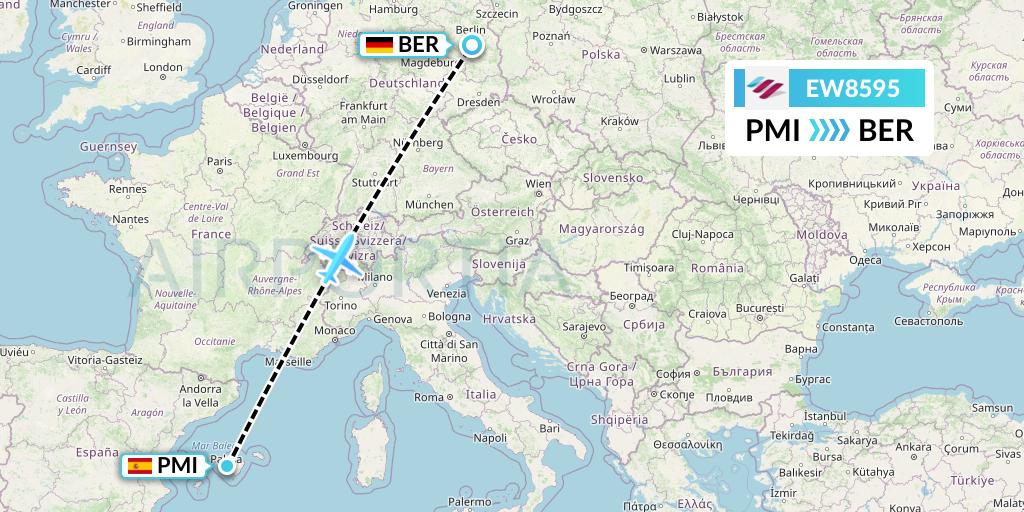 EW8595 Eurowings Flight Map: Palma de Mallorca to Berlin