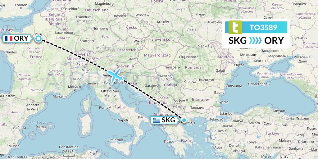 TO3589 Transavia France Flight Map: Thessaloniki to Paris