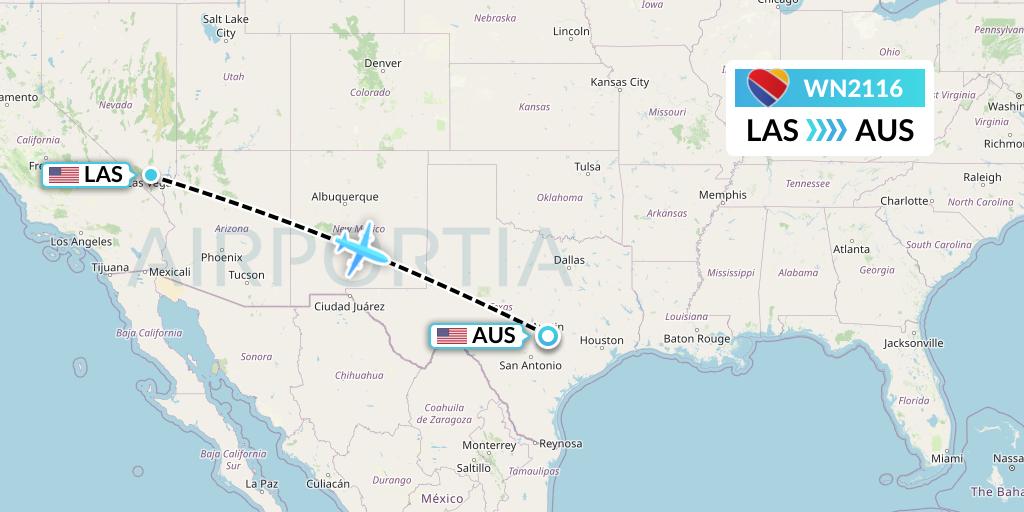 WN2116 Southwest Airlines Flight Map: Las Vegas to Austin
