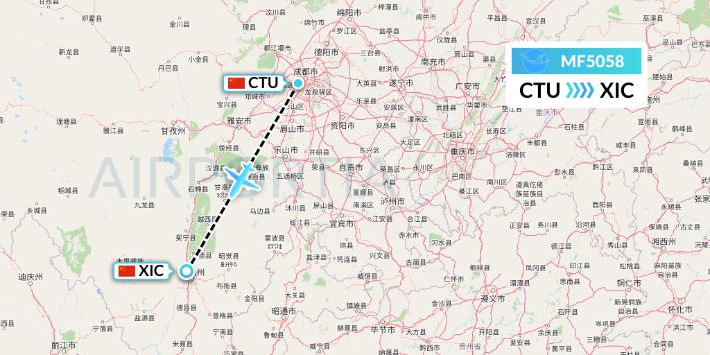 MF5058 Xiamen Airlines Flight Map: Chengdu to Xichang