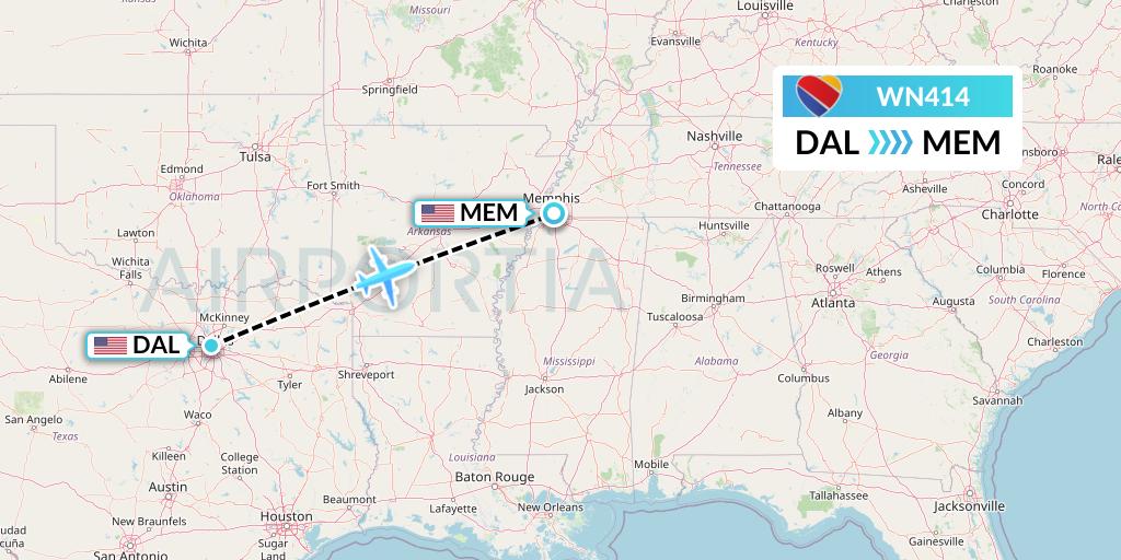 WN414 Southwest Airlines Flight Map: Dallas to Memphis