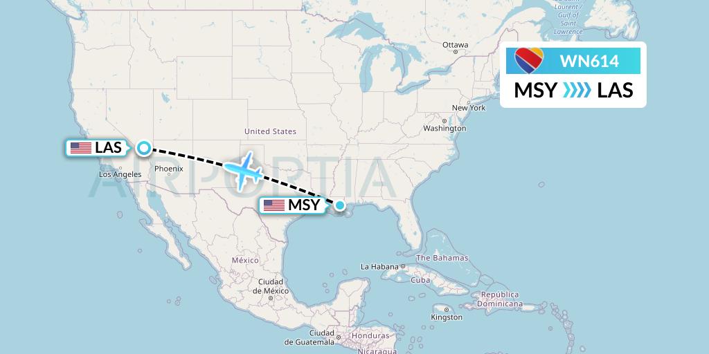 WN614 Southwest Airlines Flight Map: New Orleans to Las Vegas