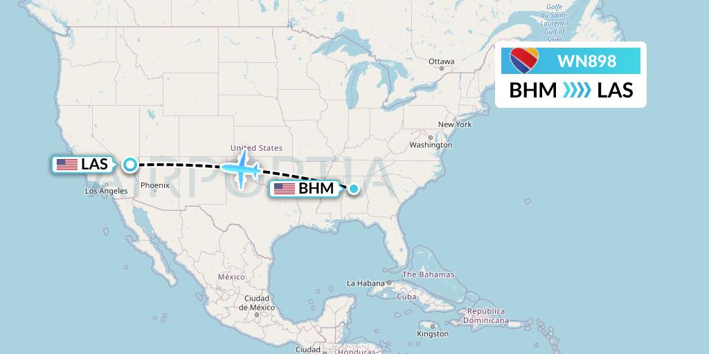 WN898 Southwest Airlines Flight Map: Birmingham to Las Vegas
