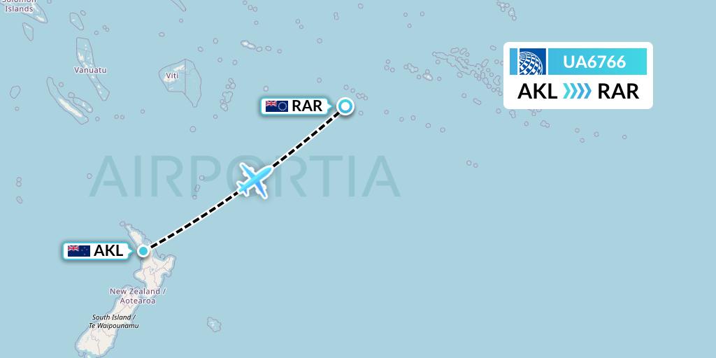 UA6766 United Airlines Flight Map: Auckland to Avarua