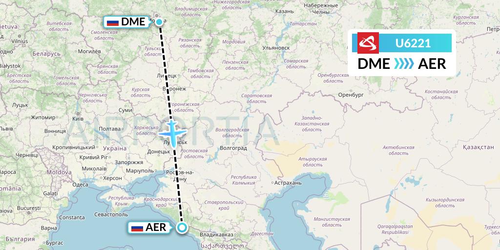 U6221 Ural Airlines Flight Map: Moscow to Sochi