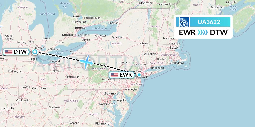 UA3622 United Airlines Flight Map: New York to Detroit