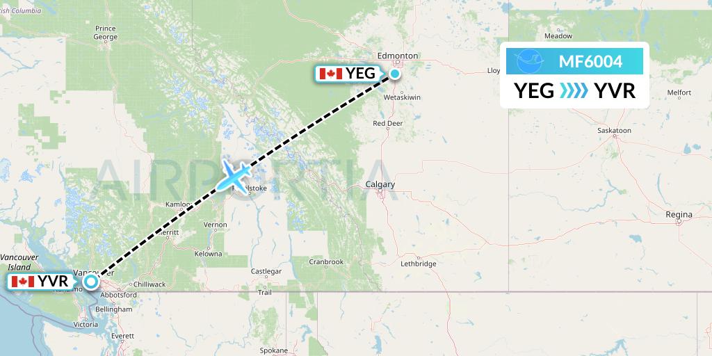 MF6004 Xiamen Airlines Flight Map: Edmonton to Vancouver