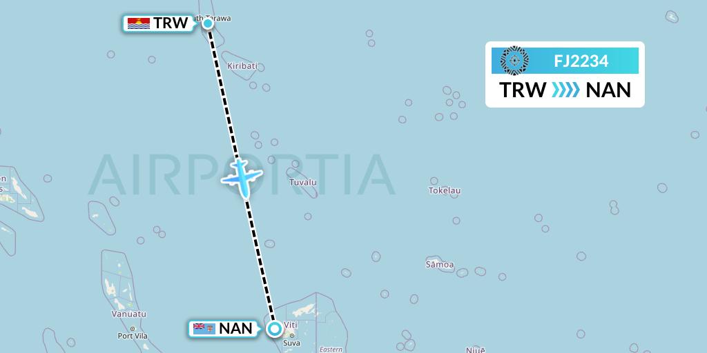 FJ2234 Fiji Airways Flight Map: Tarawa to Nadi
