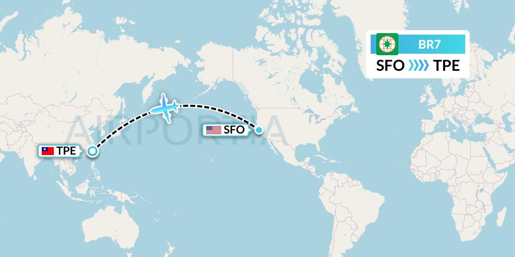 BR7 EVA Air Flight Map: San Francisco to Taipei