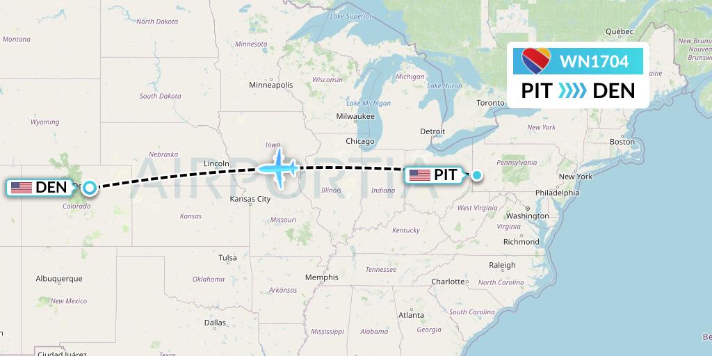 WN1704 Southwest Airlines Flight Map: Pittsburgh to Denver