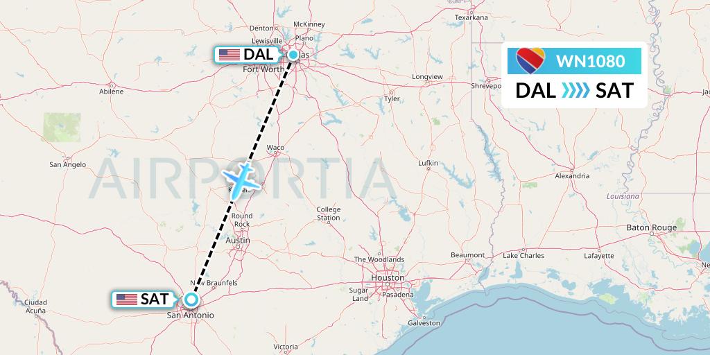 WN1080 Southwest Airlines Flight Map: Dallas to San Antonio