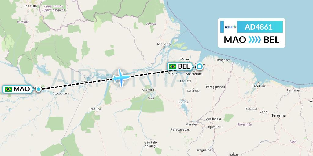 AD4861 Azul Brazilian Airlines Flight Map: Manaus to Belem
