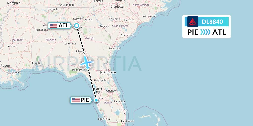 DL8840 Delta Air Lines Flight Map: St. Petersburg to Atlanta