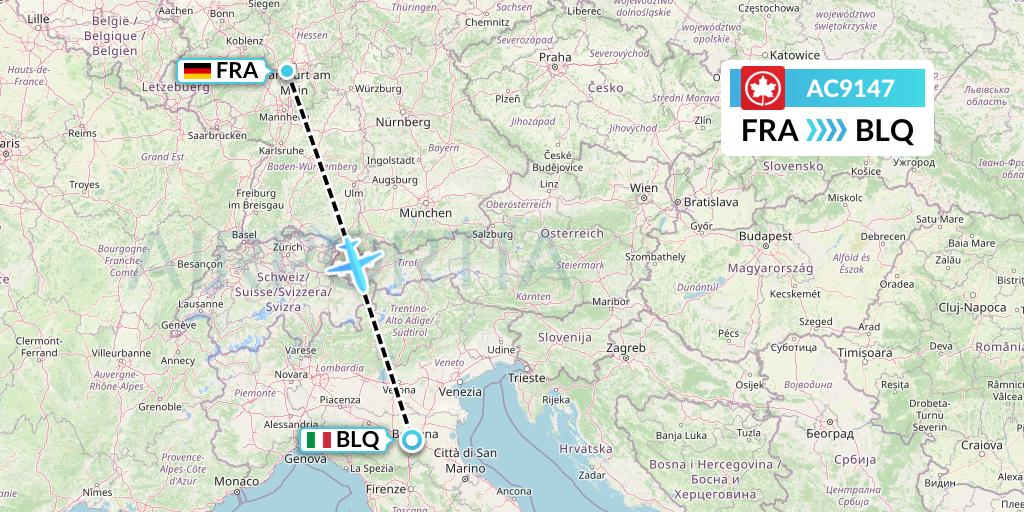AC9147 Air Canada Flight Map: Frankfurt to Bologna
