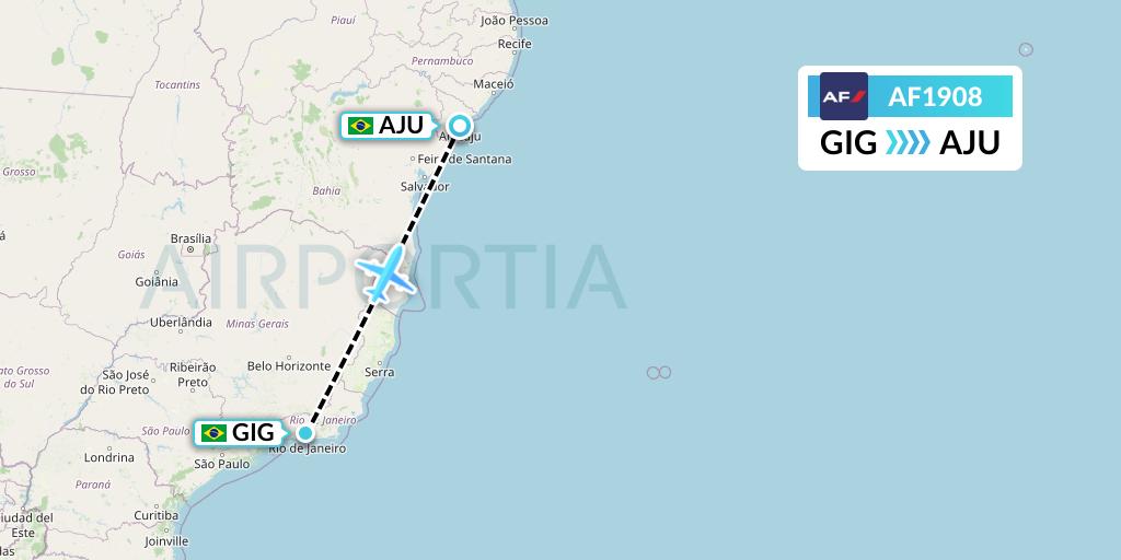 AF1908 Air France Flight Map: Rio de Janeiro to Aracaju