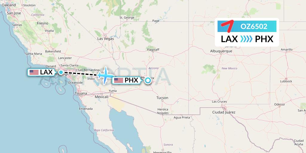 OZ6502 Asiana Airlines Flight Map: Los Angeles to Phoenix