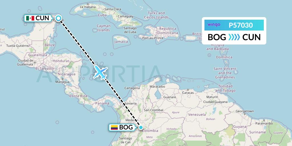P57030 Copa Airlines Colombia Flight Map: Bogota to Cancun