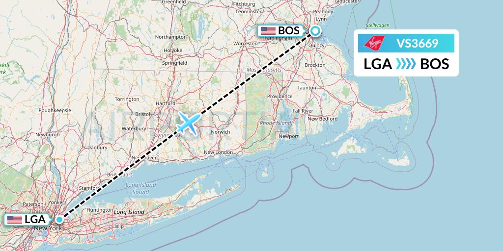 VS3669 Virgin Atlantic Airways Flight Map: New York to Boston