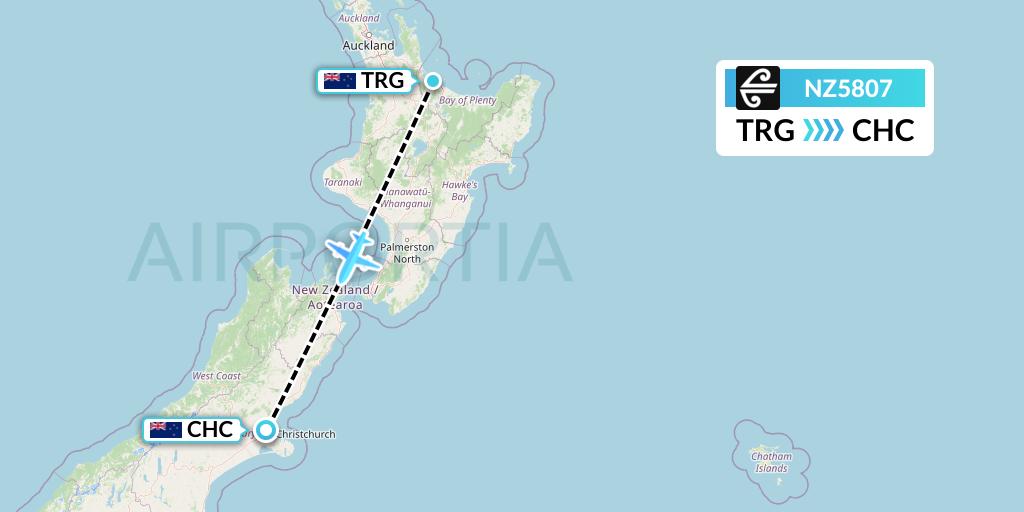 NZ5807 Air New Zealand Flight Map: Tauranga to Christchurch