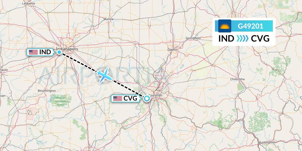 G49201 Allegiant Air Flight Map: Indianapolis to Cincinnati