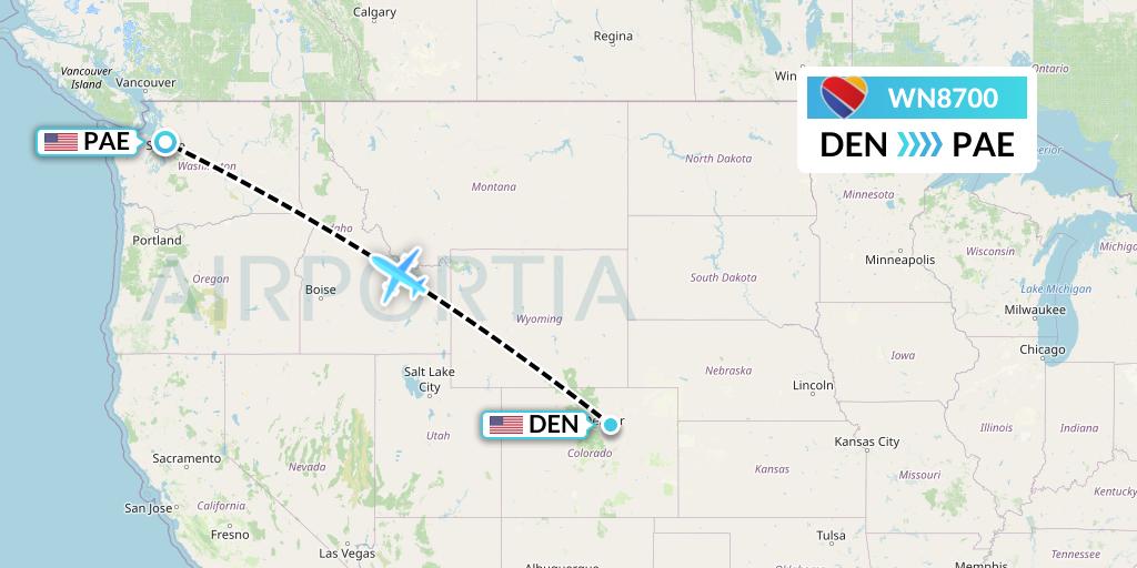 WN8700 Southwest Airlines Flight Map: Denver to Everett