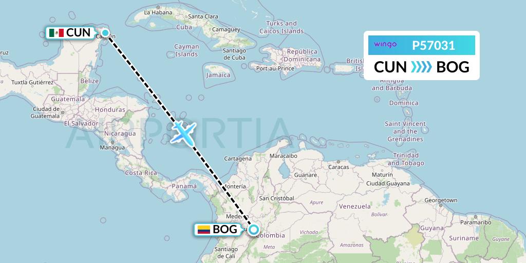 P57031 Copa Airlines Colombia Flight Map: Cancun to Bogota
