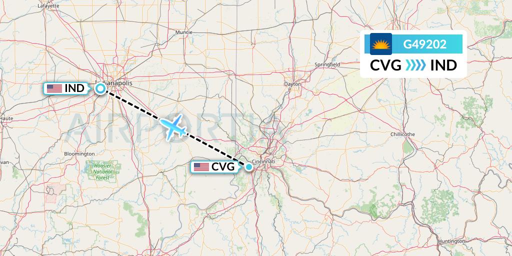 G49202 Allegiant Air Flight Map: Cincinnati to Indianapolis