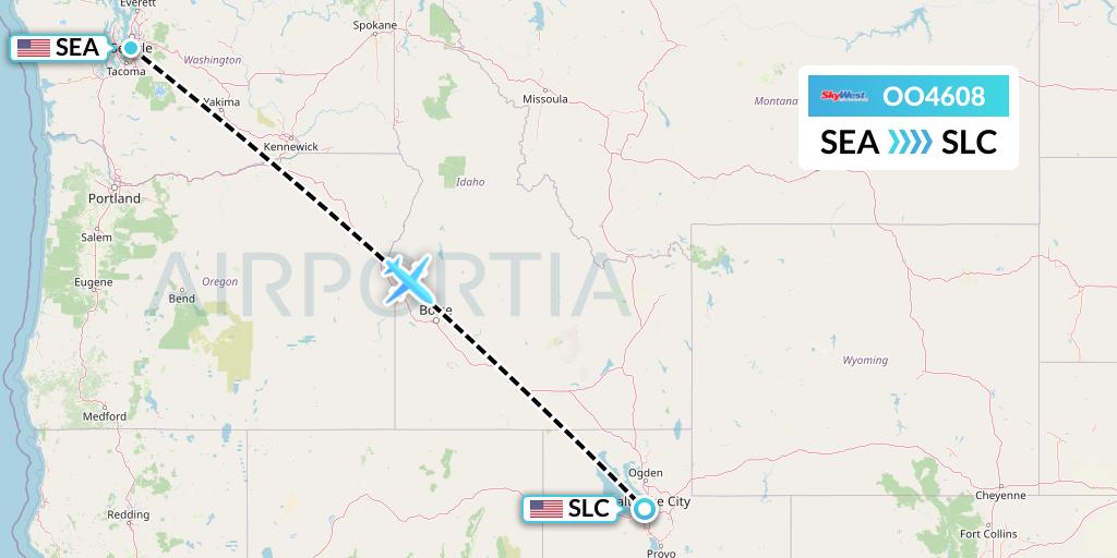 OO4608 SkyWest Airlines Flight Map: Seattle to Salt Lake City