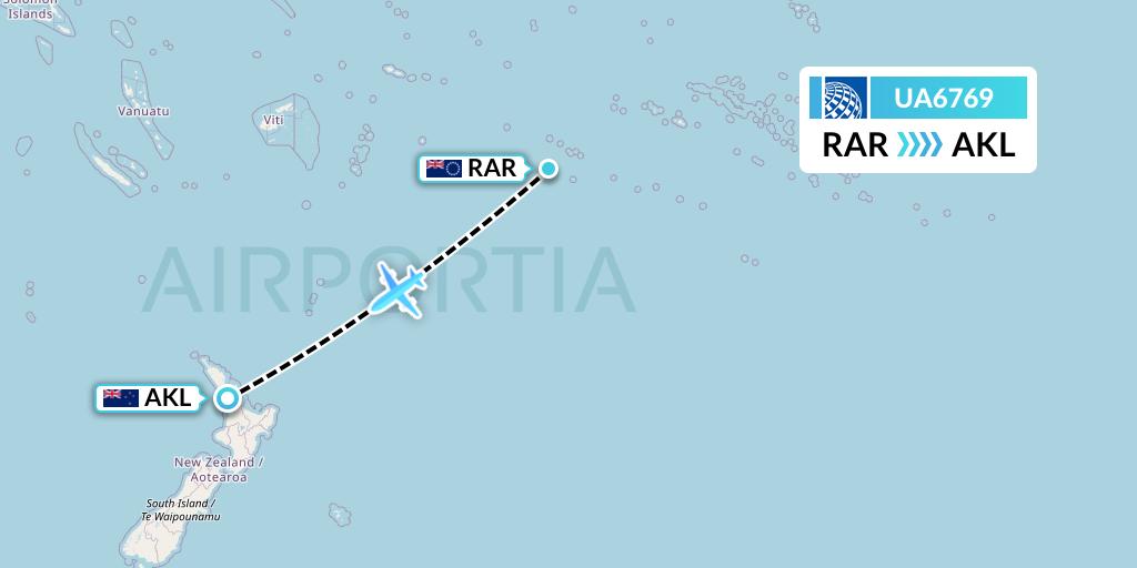 UA6769 United Airlines Flight Map: Avarua to Auckland