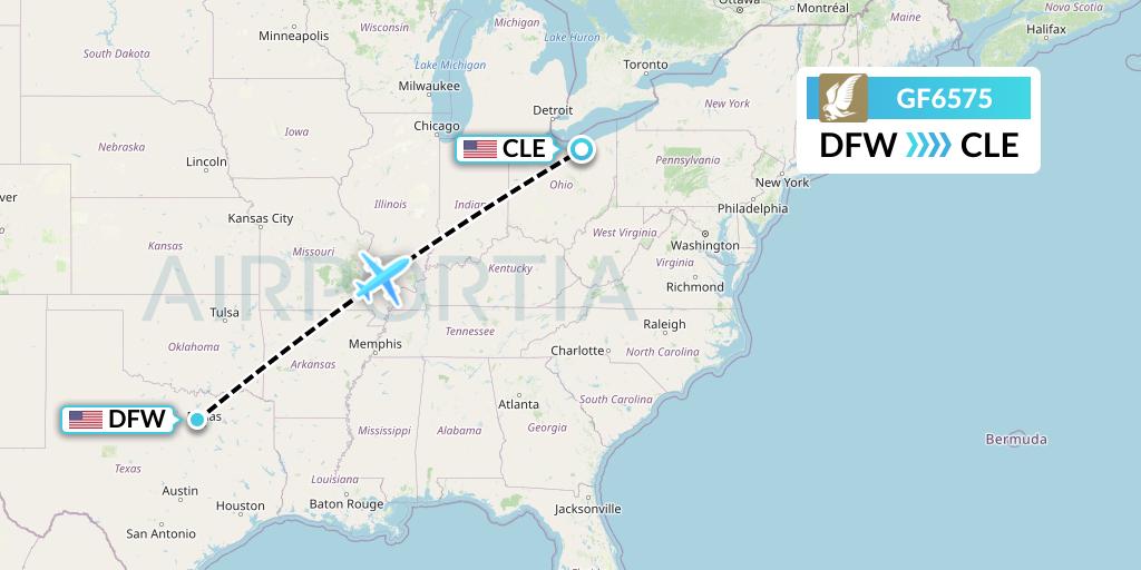 GF6575 Gulf Air Flight Map: Dallas to Cleveland