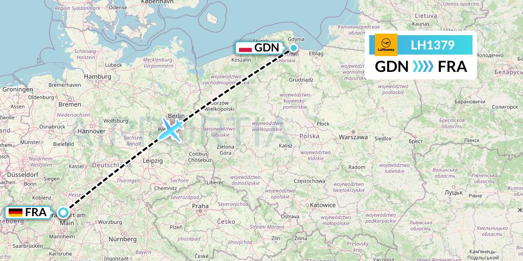 LH1379 Lufthansa Flight Map: Gdansk to Frankfurt