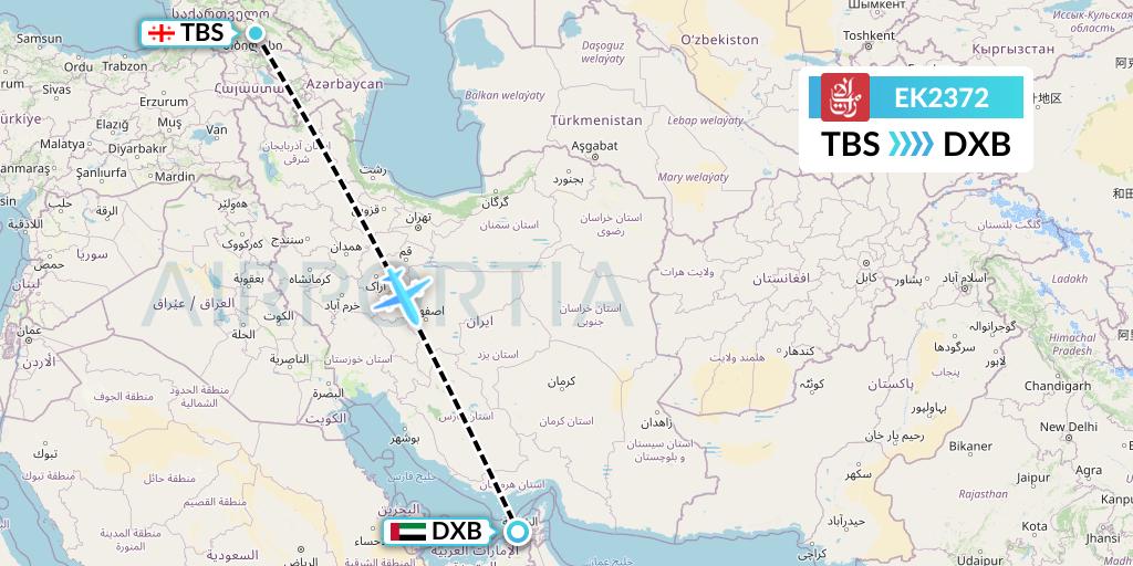 EK2372 Emirates Flight Map: Tbilisi to Dubai