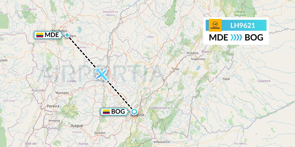 LH9621 Lufthansa Flight Map: Medellin to Bogota