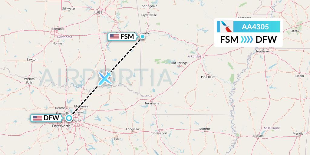 AA4305 American Airlines Flight Map: Fort Smith to Dallas