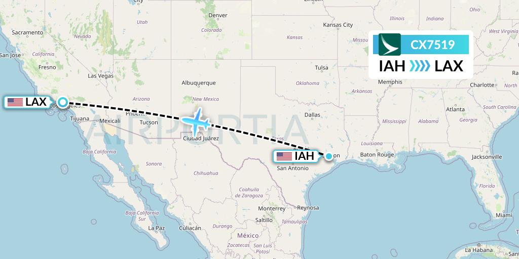 CX7519 Cathay Pacific Flight Map: Houston to Los Angeles