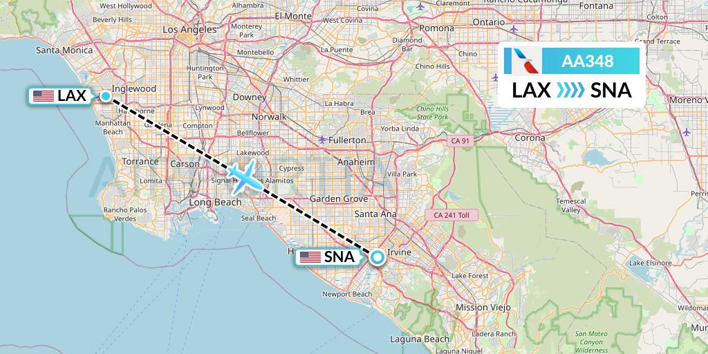 AA348 American Airlines Flight Map: Los Angeles to Orange County