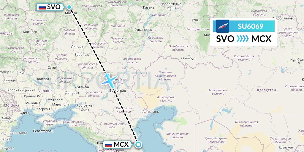 SU6069 Aeroflot Flight Map: Moscow to Makhachkala