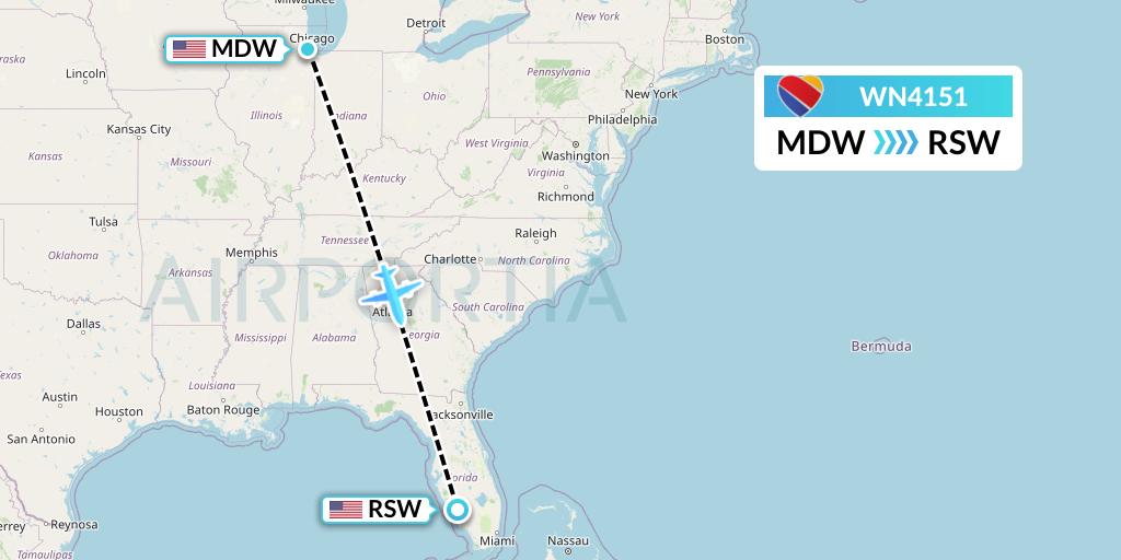WN4151 Southwest Airlines Flight Map: Chicago to Fort Myers