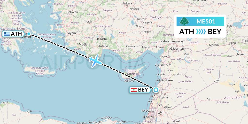 ME501 MEA Flight Map: Athens to Beirut
