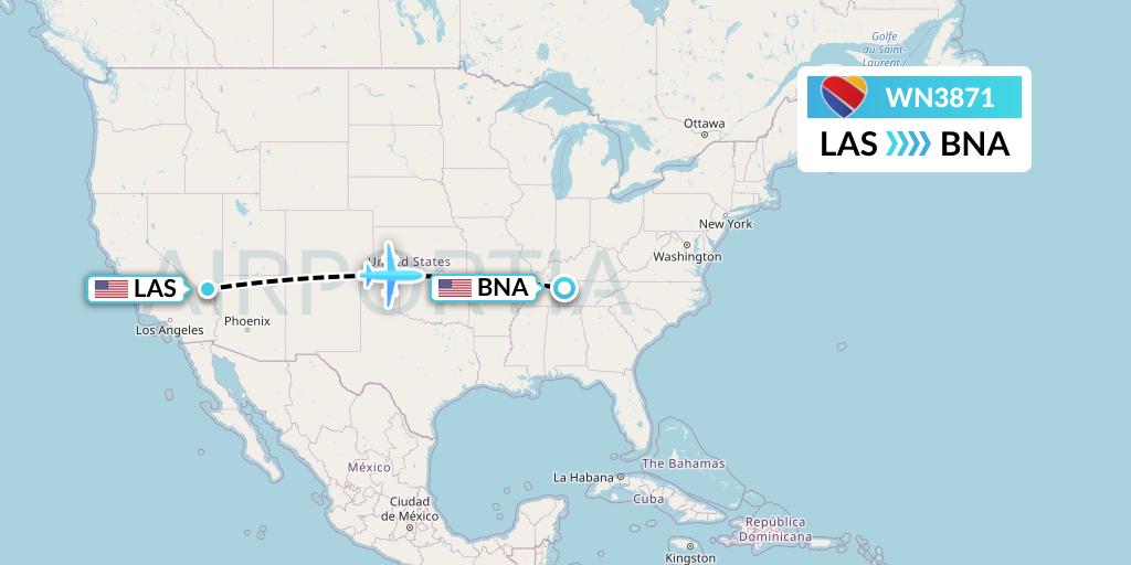 WN3871 Southwest Airlines Flight Map: Las Vegas to Nashville