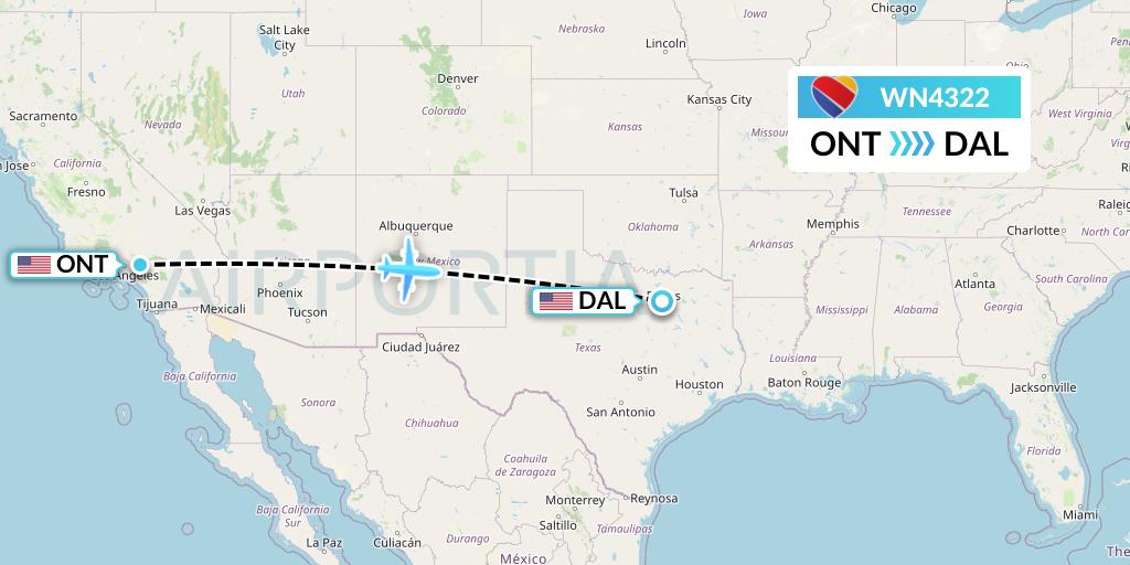 WN4322 Southwest Airlines Flight Map: Ontario to Dallas