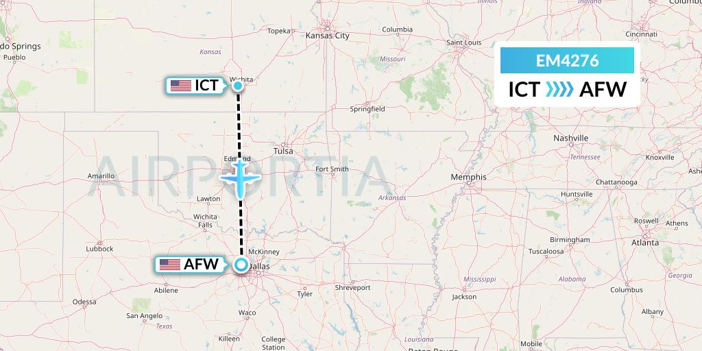 EM4276 Empire Airlines Flight Map: Wichita to Fort Worth