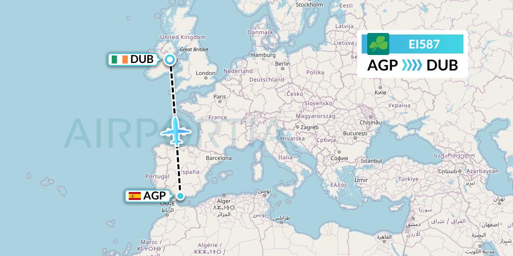 EI587 Aer Lingus Flight Map: Malaga to Dublin
