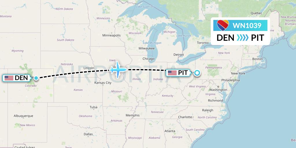 WN1039 Southwest Airlines Flight Map: Denver to Pittsburgh